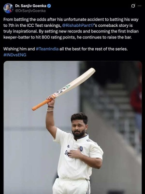 Rishabh Pant's Remarkable England Test Display Draws High Praise, Career-Best Ranking
