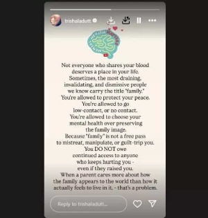 Sanjay Dutt's daughter Trishala Dutt shares cryptic post on family and mental health: 'Family is not a free pass to mistreat, manipulate, or guilt-trip you'
