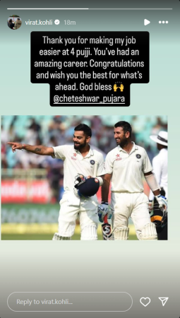 Virat Kohli’s emotional note for Cheteshwar Pujara: ‘Thank you for making my job easier at 4’
