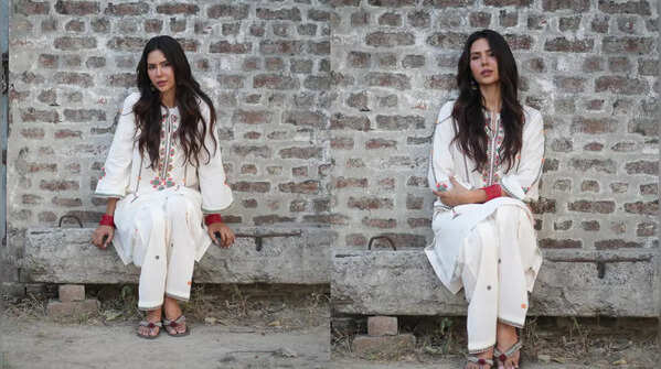 Sonam Bajwa in elegant white floral suit