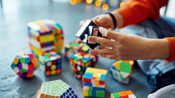 Hands playing a memory game