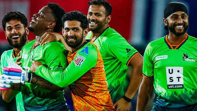 Shimron Hetmyer celebrates winning six.