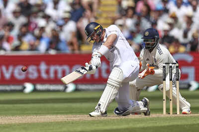 Jamie Smith plays a shot during the second Test at Edgbaston